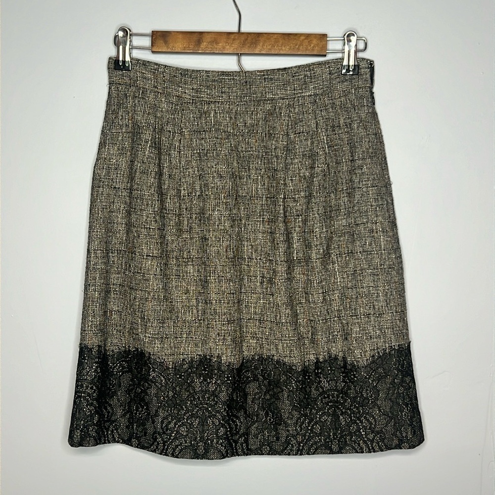 CLASSIQUES ENTIER SIZE 0 GRAY WOVEN SKIRT WITH BLACK LACE